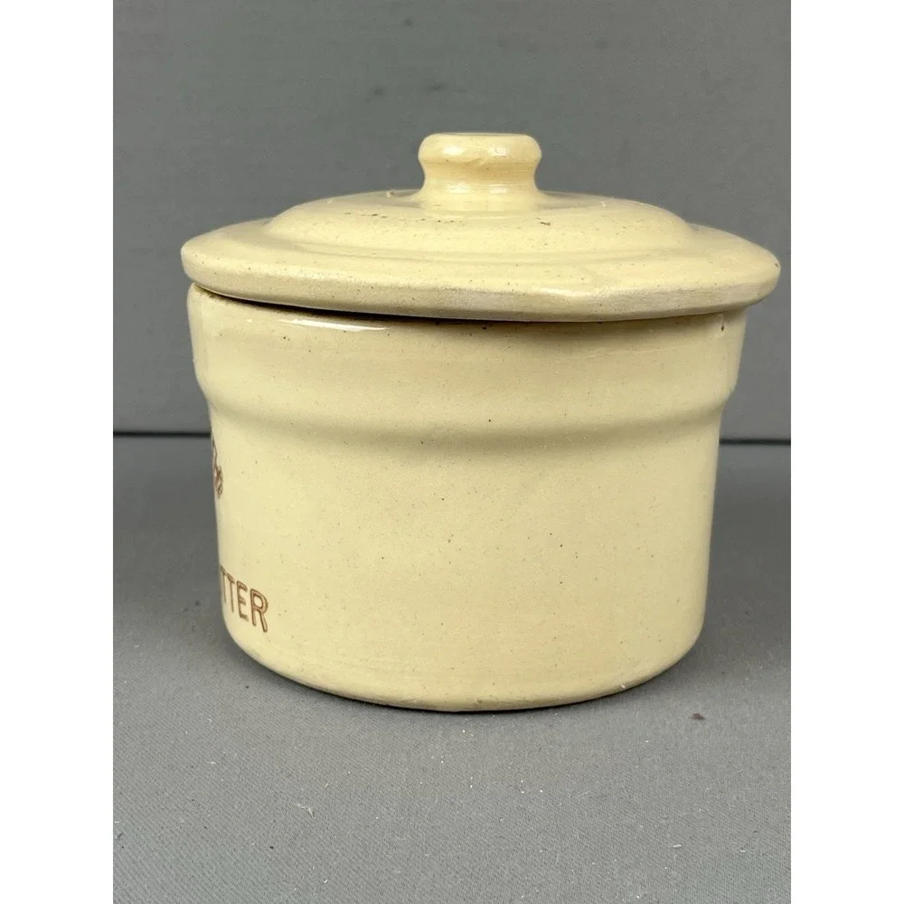 Grover Farms Fresh Butter‎  Vintage Pottery Crock Yellow Cow Advertising